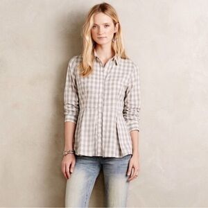 Anthropologie peplum gingham button down